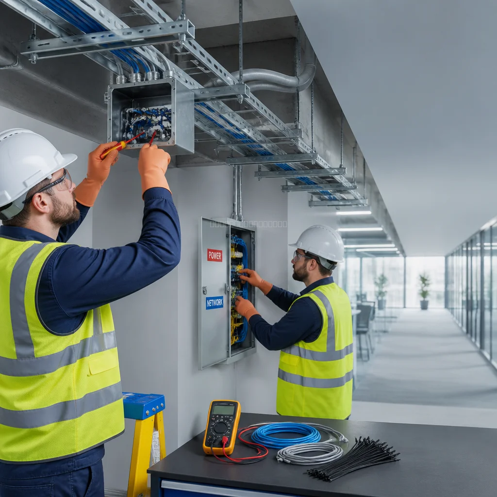 Técnico revisando cuadro eléctrico comercial